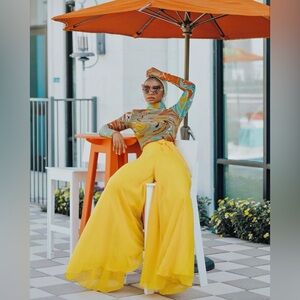 Andrea Iyamah Yellow Wide Leg Pants - Sz. XL